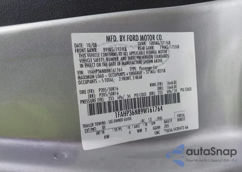 2009 Ford Focus Ses из США, поврежденный, VIN 1FAHP36N89W161764